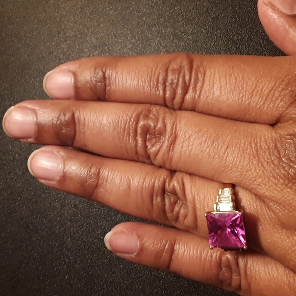 Vintage Bright Pink Stone Ring Stamped 925, Size 9 - Picture 7 of 11